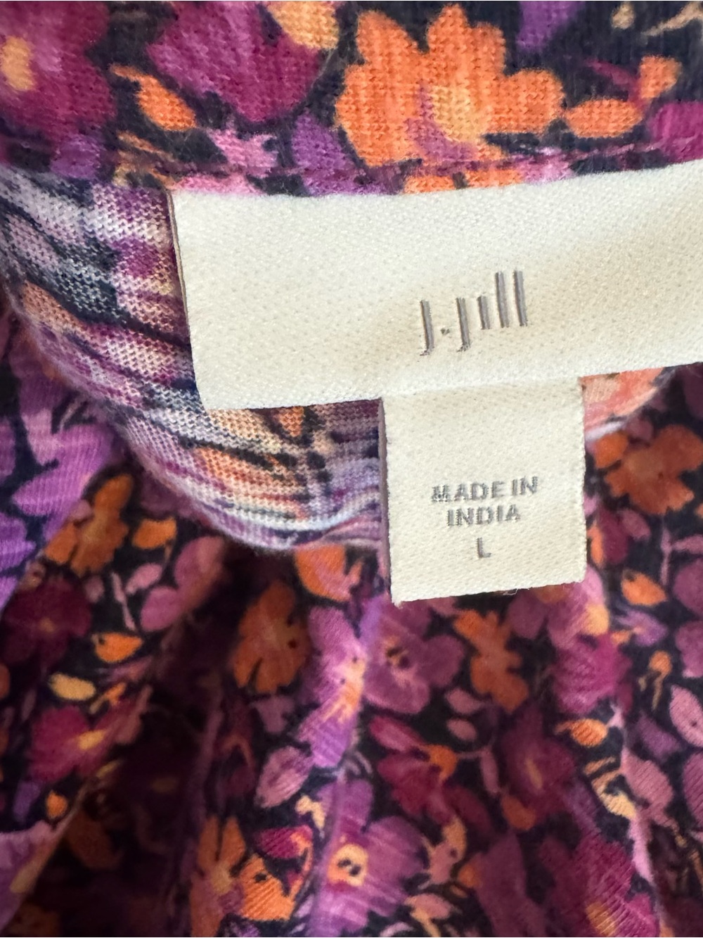 J. JILL Purple Pink Floral Button-Front Peasant Top LARGE   #V - Picture 8 of 8